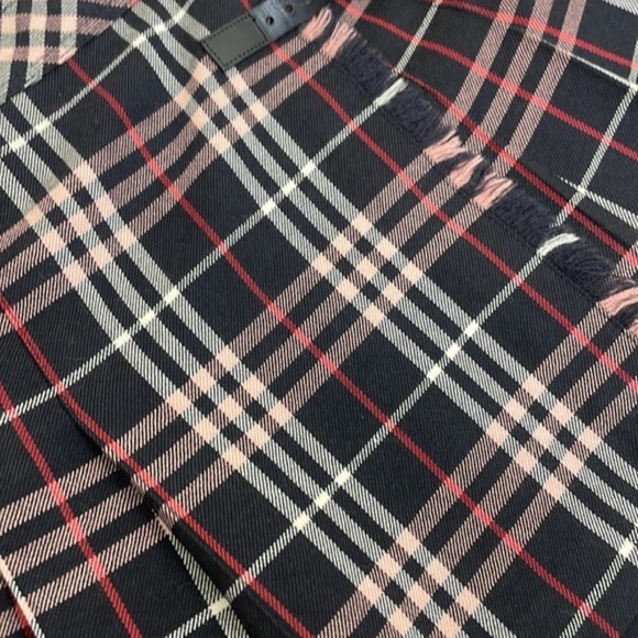 AUTHENTIC Burberry Vintage Iconic Check Fringe Wrap Mini Skirt in Black& Red - Picture 7 of 9